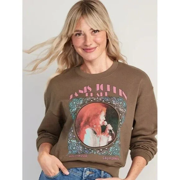 Oversized Licensed Rock Star Janis Joplin Cropped Sweatshirt for Women S… - Picture 4 of 8